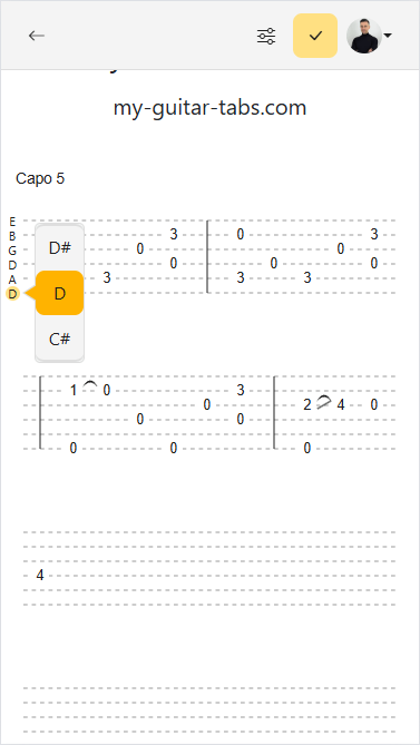 Changed tuning of the selected string