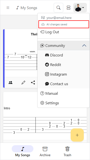 Sync status in user menu