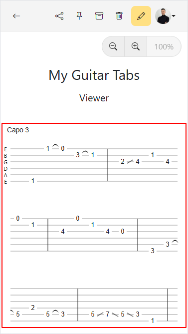 Guitar tab display