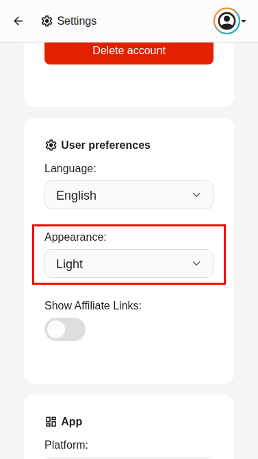Appearance preferences