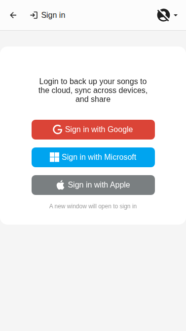 Sign in page